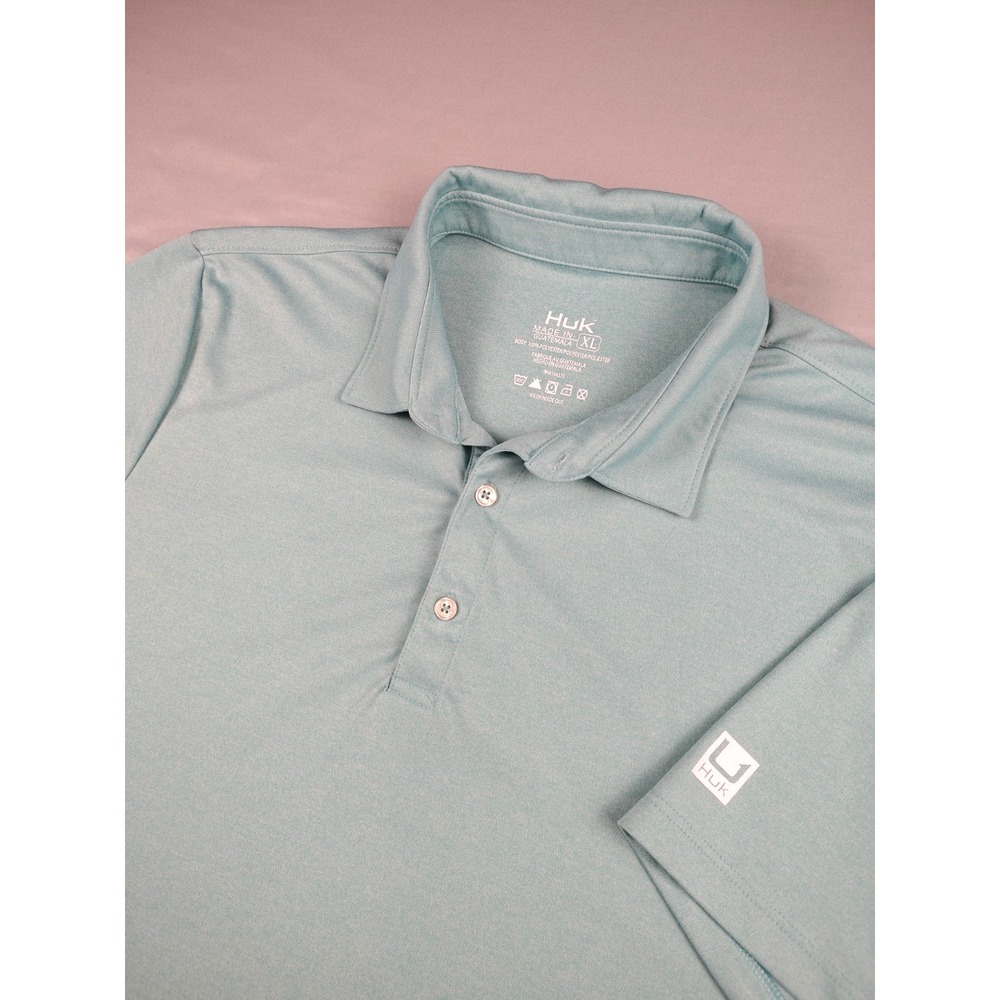 Huk Performance Polo Shirt Mens XL Aqua Blue Fishing Golf Moisture Wicking